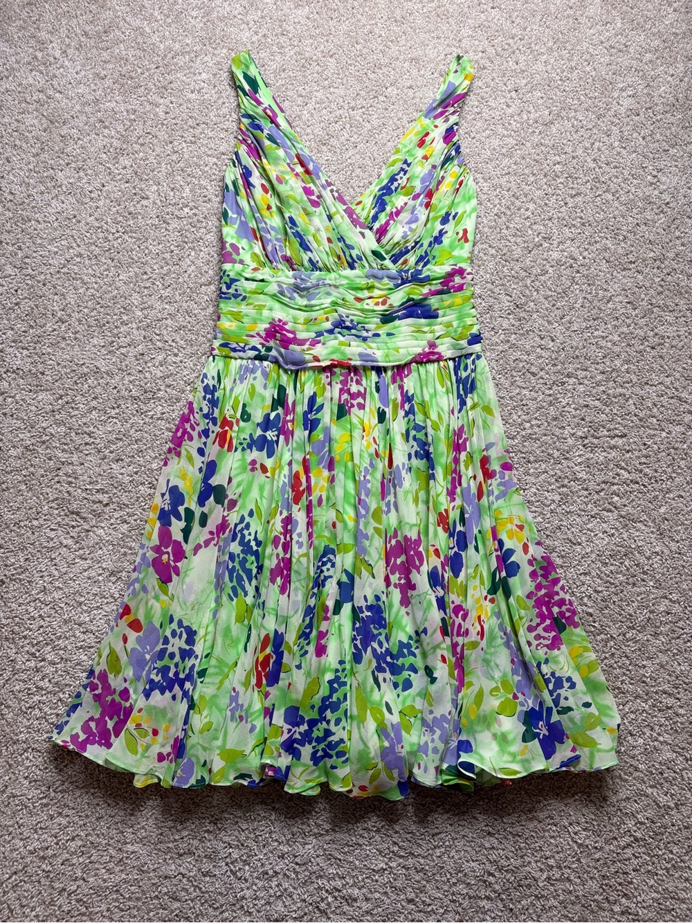 Tadashi Vintage Watercolor Floral Silk Dress